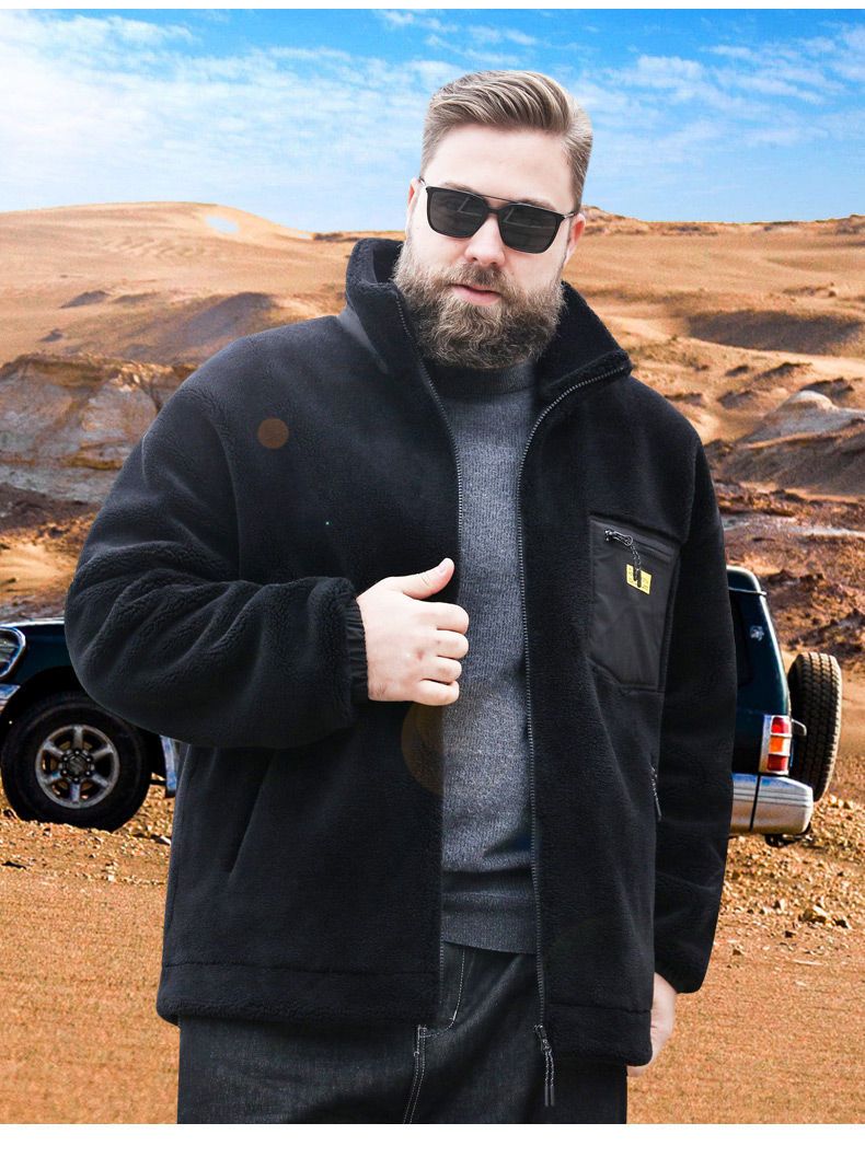 Giacca foderata in pile da uomo taglie forti - Cappotto invernale oversize con collo alto, capospalla casual snellente e spesso per taglie forti e alte (grigio scuro, nero)_voghion.com