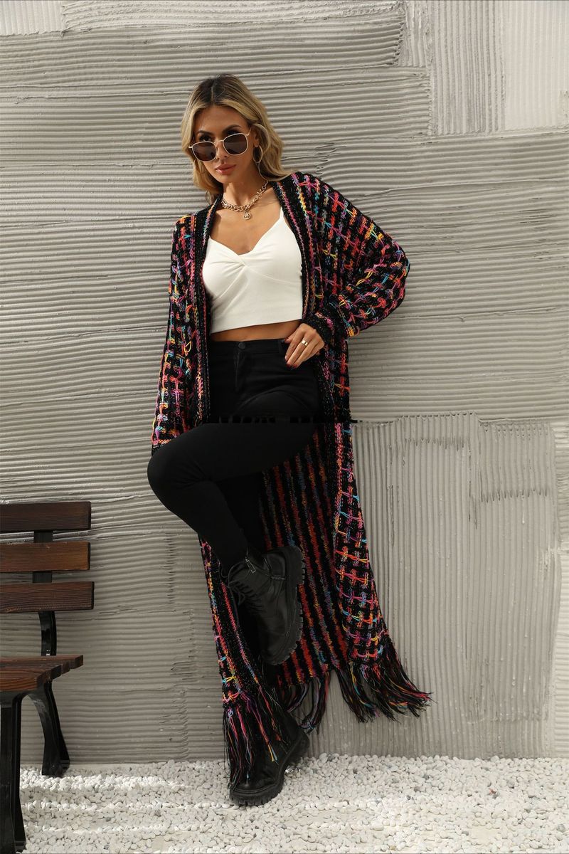K New Plus Size Long Cardigan With Tassels; Women's Hot Style._voghion.com
