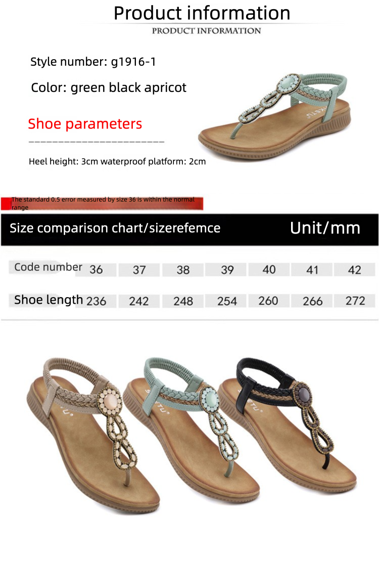 2025 New Style Sandals Bohemian Rhinestone Comfortable Round Toe Beach Vacation Large Size Flat Shoes_voghion.com