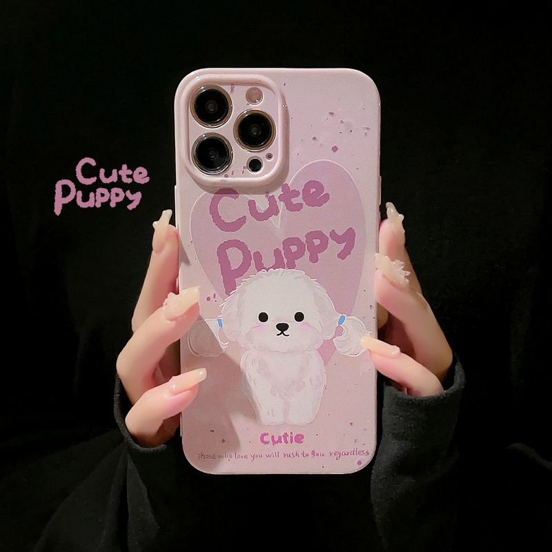 Custodia per cellulare iPhone14 con cucciolo dipinto a olio graffiti 15ProMax morbida e carina, cartone animato 13 set 12 applicabile all-inclusive_voghion.com
