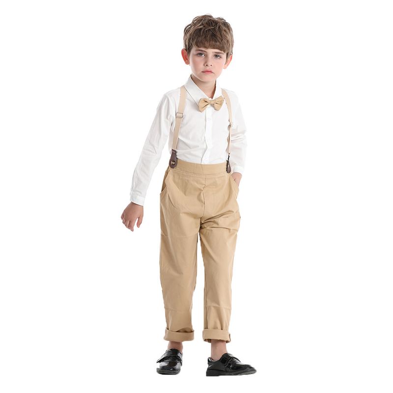Kinderkleidung neues Kleid für einen einjährigen Jungen mit langärmeligem weißem Hemd und Overall für den Kindertag, Leistung für Jungen im Frühjahr, Kinderkleidungsanzug_voghion.com