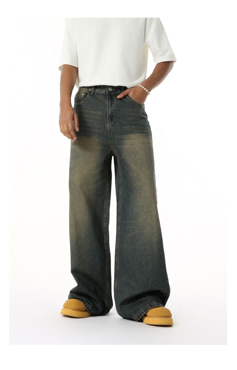 EF JEANS | 2025 Spring New Hong Kong Style Fashion Old Retro Casual Versatile Drape Floor Mopping Jeans_voghion.com