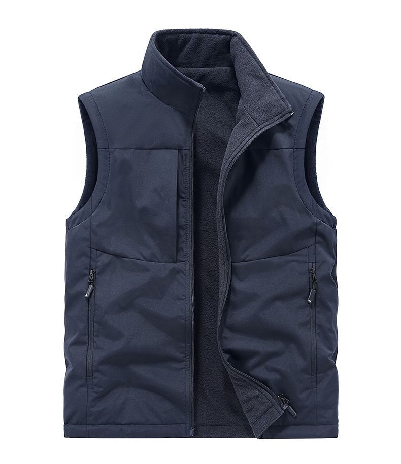 Men's Reversible Fleece Vest For Outdoor & Casual Wear, Stand Collar, Thick Warm Layering Vest, Lightweight & Breathable, Multiple Pockets_voghion.com