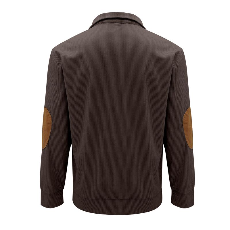 Camicia da uomo in velluto a coste con colletto rialzato - Top casual retrò a maniche lunghe_voghion.com