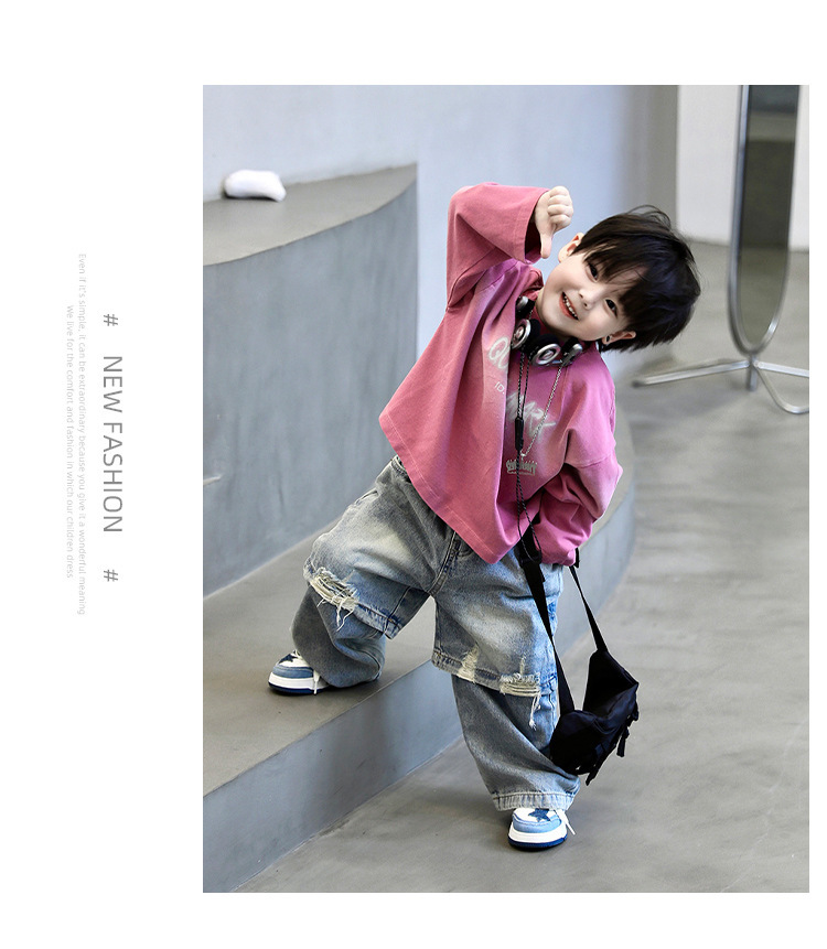 Mère et enfants enfants patchwork déchiré décontracté garçon jeans bébé pantalons tendance_voghion.com