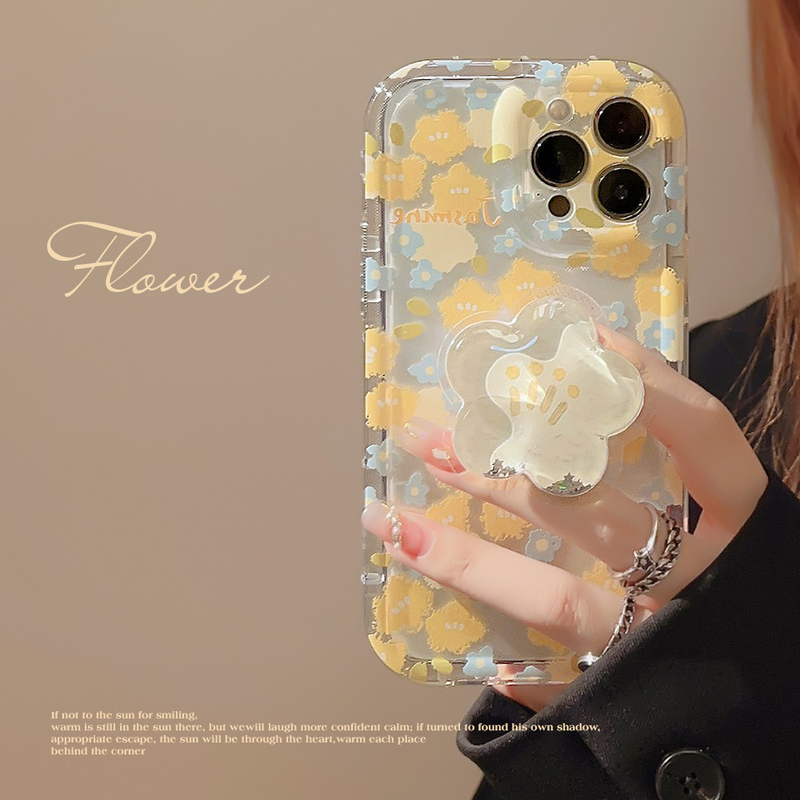 Floral shell is suitable for iphone1315promax mobile phone case 11 quicksand bracket 12 transparent 14 small fresh_voghion.com