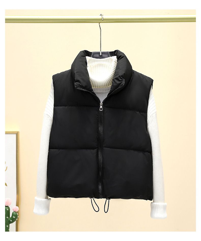 Gilet matelassé sans manches pour femme, léger, à col montant et fermeture éclair, coupe oversize, idéal pour l'automne/hiver, décontracté et professionnel._voghion.com