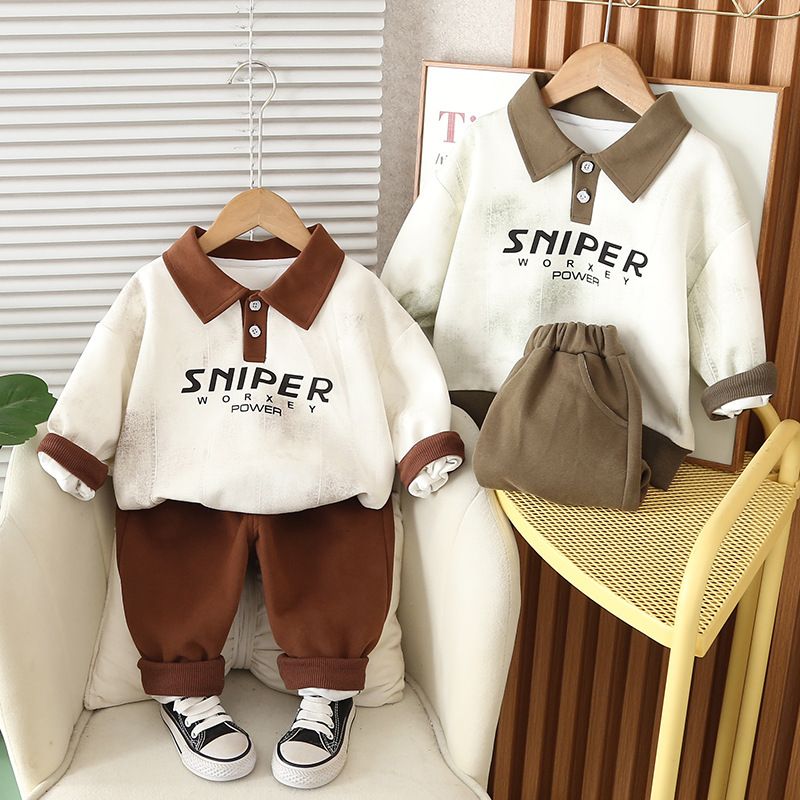 Abbigliamento per bambini primavera e autunno 2025, versione coreana, colletto a ribalta, casual, felpa con cappuccio e maniche lunghe, due pezzi._voghion.com