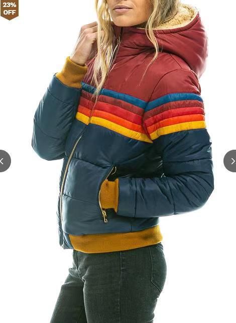 Lässige, kurze Pufferjacke mit Kapuze und Print für Damen – Wintermantel im Farbblockdesign mit Baumwollfüllung, schmale Passform, lange Ärmel, Reißverschluss_voghion.com