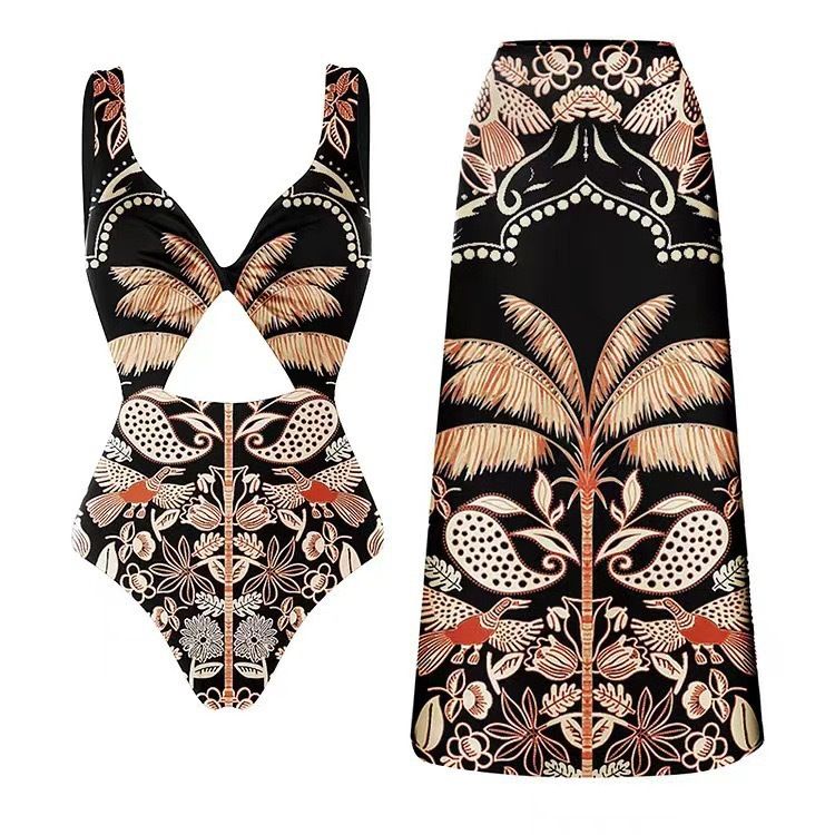 Damesbadpak retro bedrukte mesh-broek conservatieve badpakbikini_voghion.com