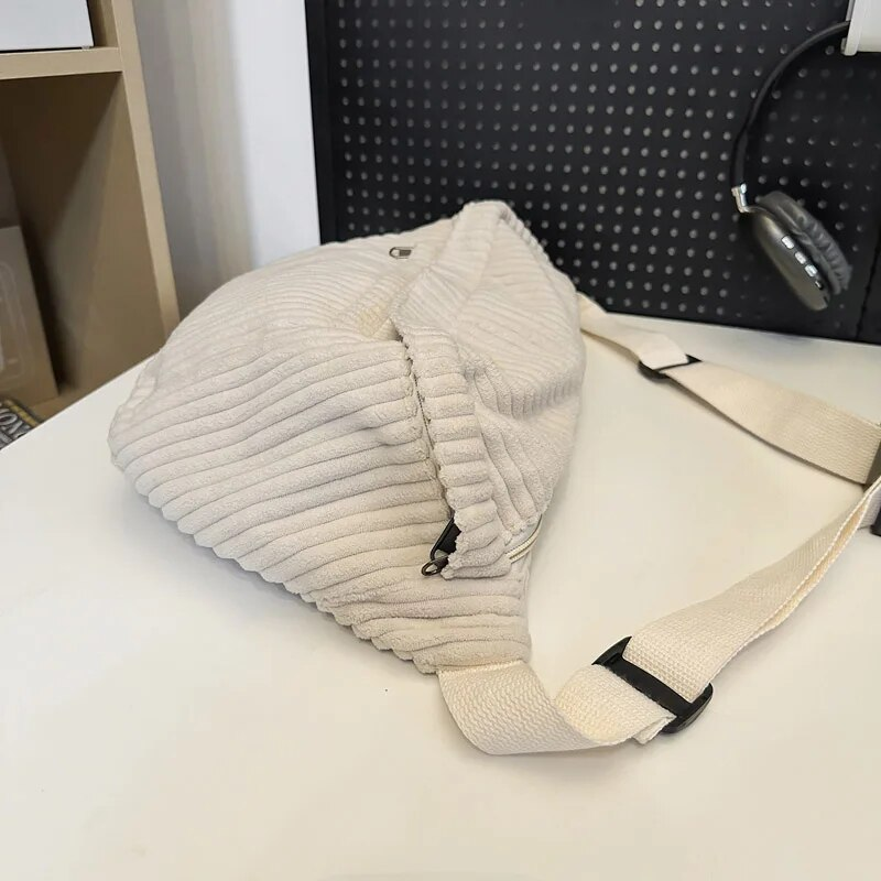 Marsupio da donna in velluto a coste di grande capacità Marsupio casual Borsa a tracolla stile accademico Borsa a tracolla unisex Borsa a tracolla_voghion.com