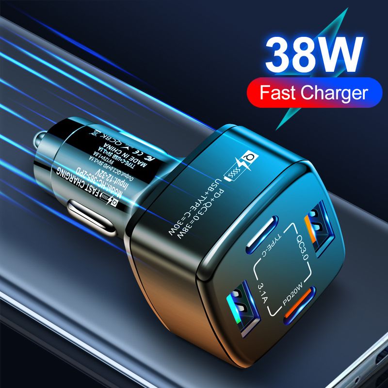 Müzik Festivali Dörtlü 38wPD+qc3.0 3.1A 2USB+Type-c hızlı şarjlı çift hatlı araç şarj cihazı_voghion.com