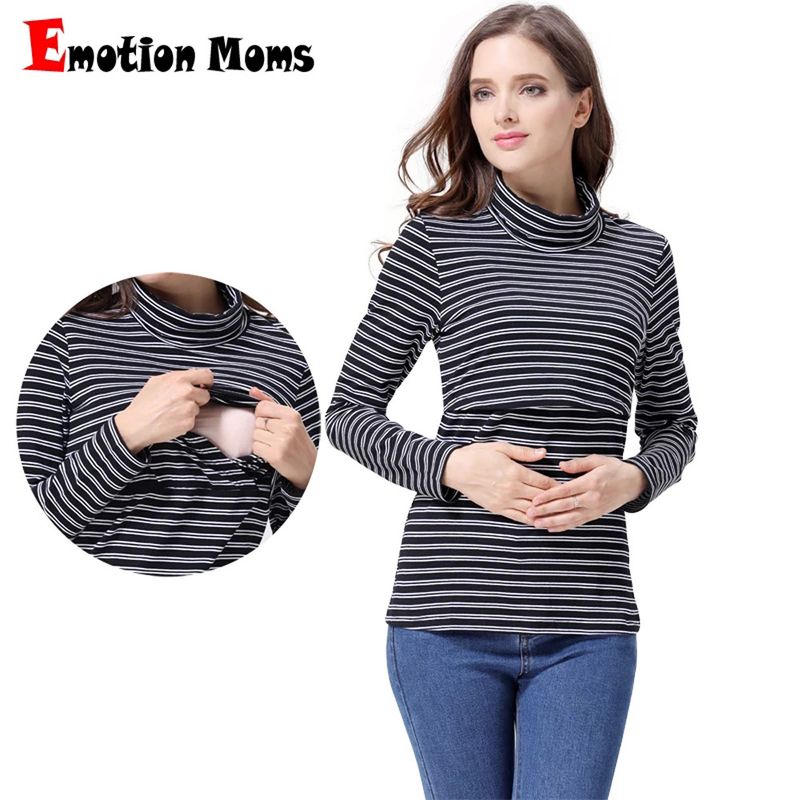 2024 Otoño/Invierno cálido cuello alto camisa levantada moda mamá lactancia elástico ajustado ropa inferior embarazada_voghion.com