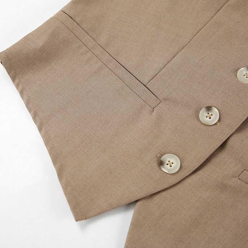 Women's Sleeveless Blazers Pocket Streetwear Solid Color_voghion.com