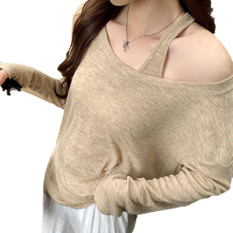 Lazy Relaxed Dünne Ärmellose Weste Langarm T-Shirt Zweiteiliges Set Für Frauen 2025 Frühen Herbst Neue Sonnenschutz_voghion.com