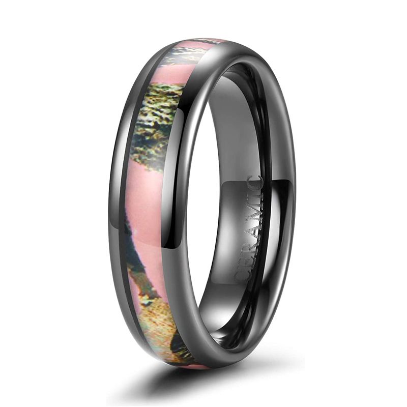 2025 New Arrivals Kolmnsta Ceramic In Black and White, with Color Painting Polished Beveled Edge Plating Wedding Ring for Couples_voghion.com