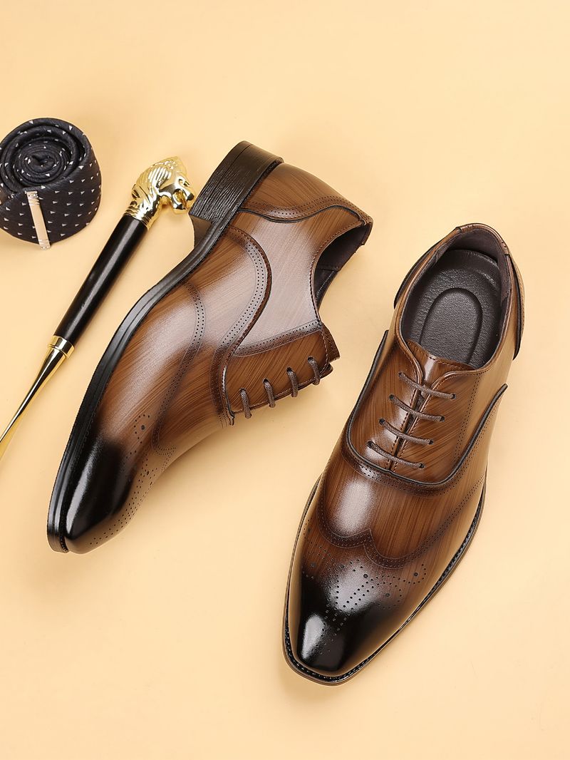 Chaussures Derby Brogue pour homme HPIOPL - Design à bout carré d'inspiration japonaise avec cuir PU grain de bois et semelle en caoutchouc_voghion.com