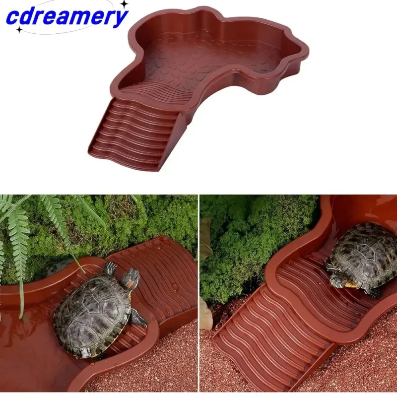 Turtles Bathing Pool Water Bowl With Slip Proof 35x28.50cm Friendly Habitat With Steps For Reptiles Resting And Soaking_voghion.com