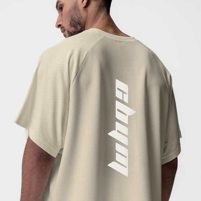 T-shirt de sport à manches courtes pour homme, style européen d'été, avec empiècement en maille gaufrée, séchage rapide, respirant et tendance._voghion.com