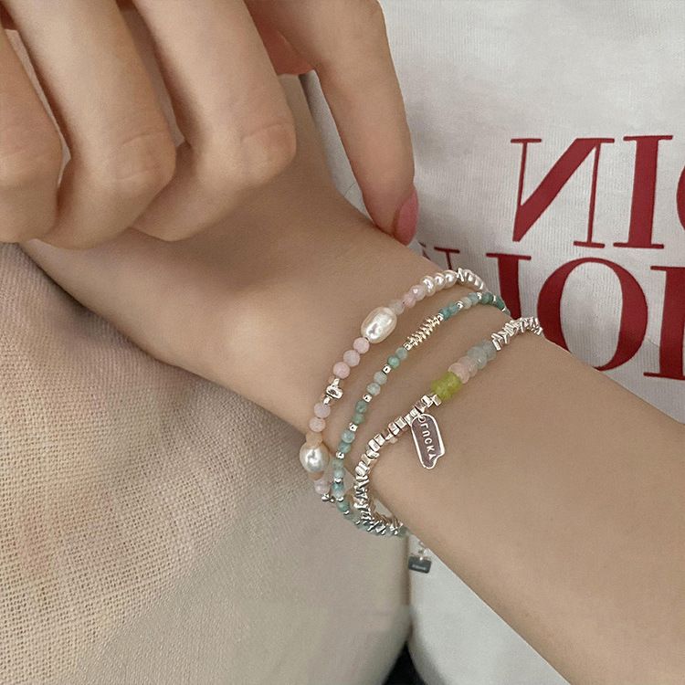 Braccialetto di perle di cristallo color argento rotto, braccialetto di nicchia geometrico femminile, gioielli all'ingrosso per fidanzate_voghion.com