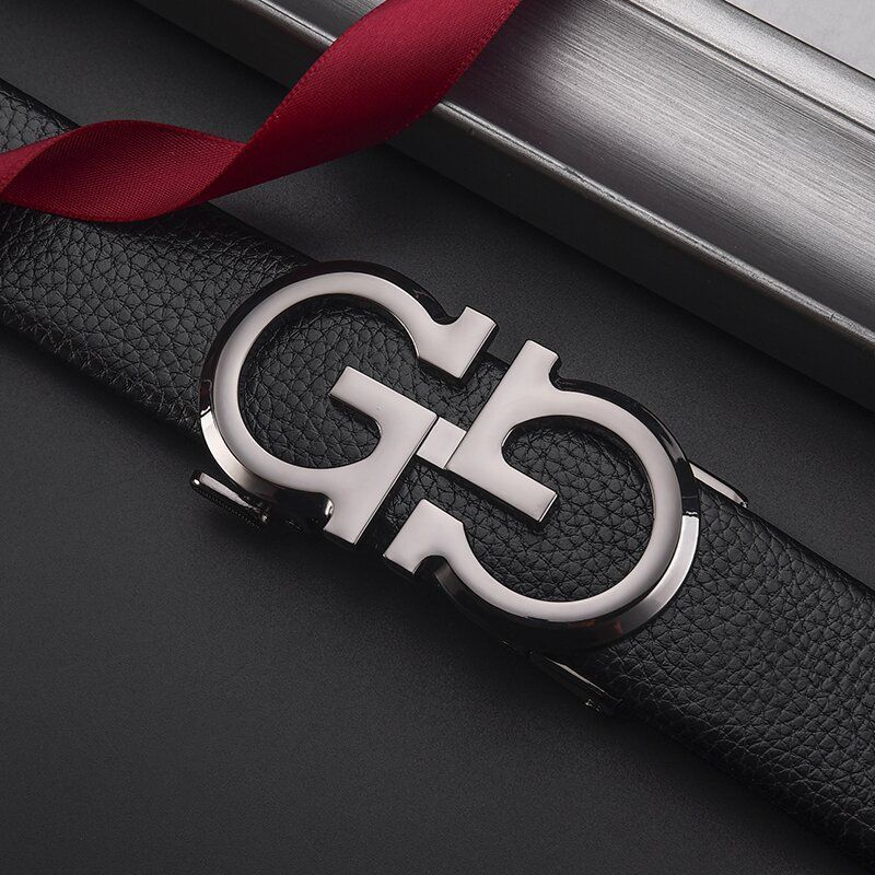 HOT Men Automatic Buckle Alloy Letter Cowhide Versatile Minimalist Western Pants Jeans Business Casual Men's Belt_voghion.com