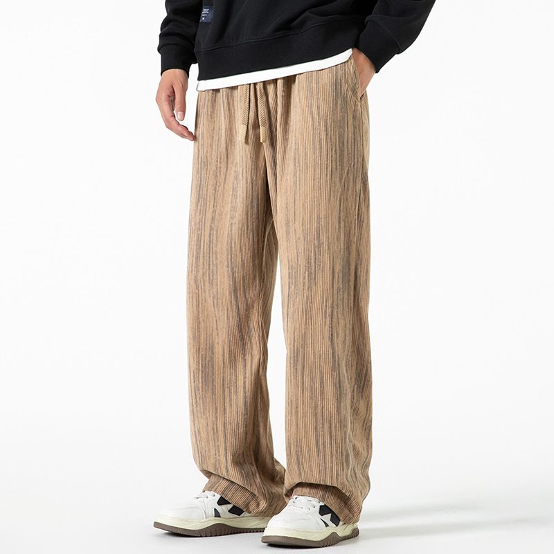 Pantaloni a gamba dritta larghi e versatili da uomo in velluto a coste americano autunno inverno 2024, stile nuovo, casual e ampio_voghion.com