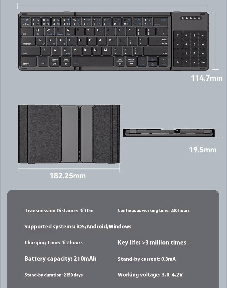 Heiß verkaufte dreifach gefaltete Tastatur, kabellos-Bluetooth-faltbare kleine Tastatur, geeignet für Desktop-Computer, Laptop-Tastaturen, Maus-Sets_voghion.com
