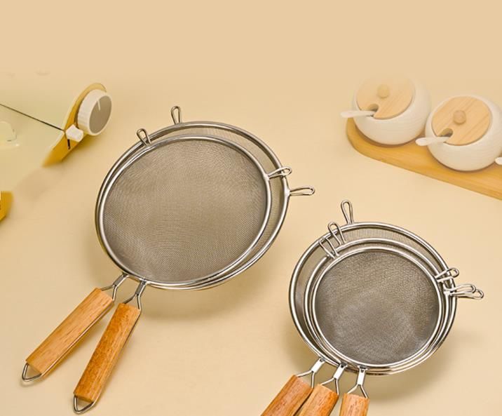 Stainless Steel Mesh Sieve Filter Wooden Handle, Oil Strainer, Flour Sieve, Multiple Sizes With Hanging Ear_voghion.com