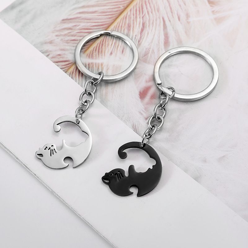 Portachiavi con ciondolo a forma di gatto bianco e nero, portachiavi anti-smarrimento in acciaio inossidabile per coppie uomo e donna, accessori per ciondoli da borsa_voghion.com