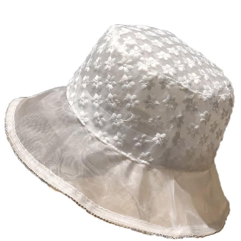 Cappello estivo da pescatore per bambini, stile retrò, leggero, con fiori e pizzo, protezione solare, con visiera a forma di conchiglia_voghion.com