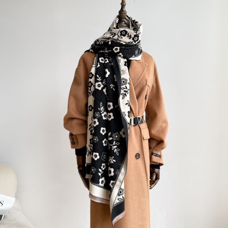 Nuova sciarpa versatile autunnale in imitazione cashmere con fiori per donna, elegante, dolce, piccola e fresca, scialle caldo invernale_voghion.com