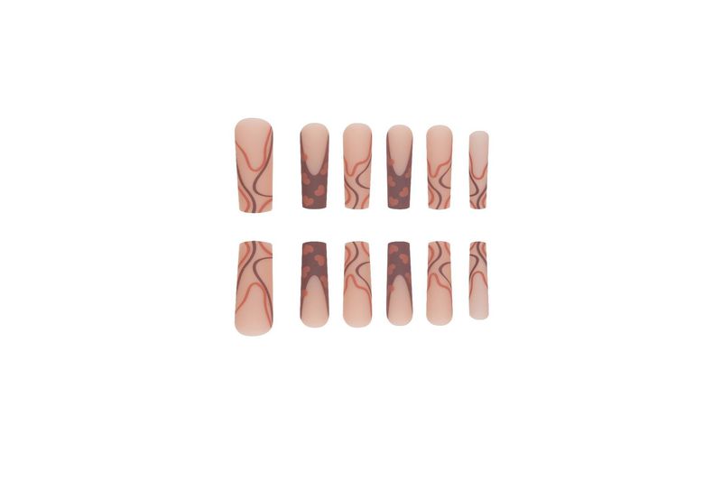 Unghie finte lunghe con linee d'amore scure - Unghie finte riutilizzabili, opzioni di colla e gel adesivo, stile INS alla moda, unghie acriliche a copertura totale per le donne_voghion.com