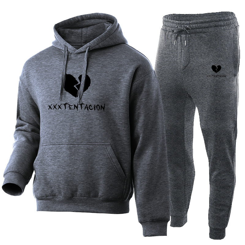 Xxxtentacion bedrucktes Hoodie-Set aus Herrenpullover, Hose und weicher Sportbekleidung_voghion.com