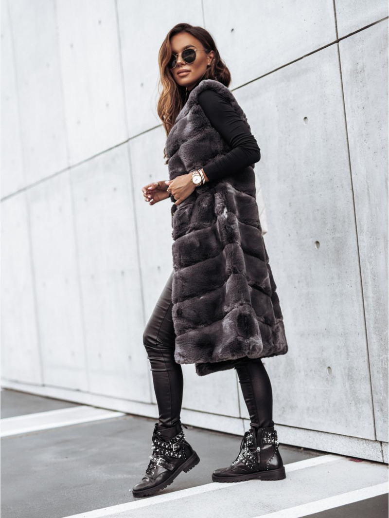 Women's autumn and winter long round neck fur vest coat_voghion.com