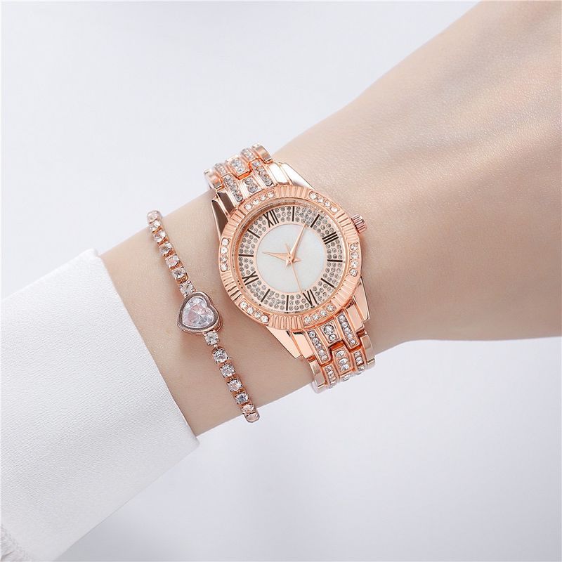 Diamanten besëtzt Damen réimesche Stol Rimm Luxus Moud Kaddoskëscht Auer Bracelet zweedeeleg Quartz Auer_voghion.com