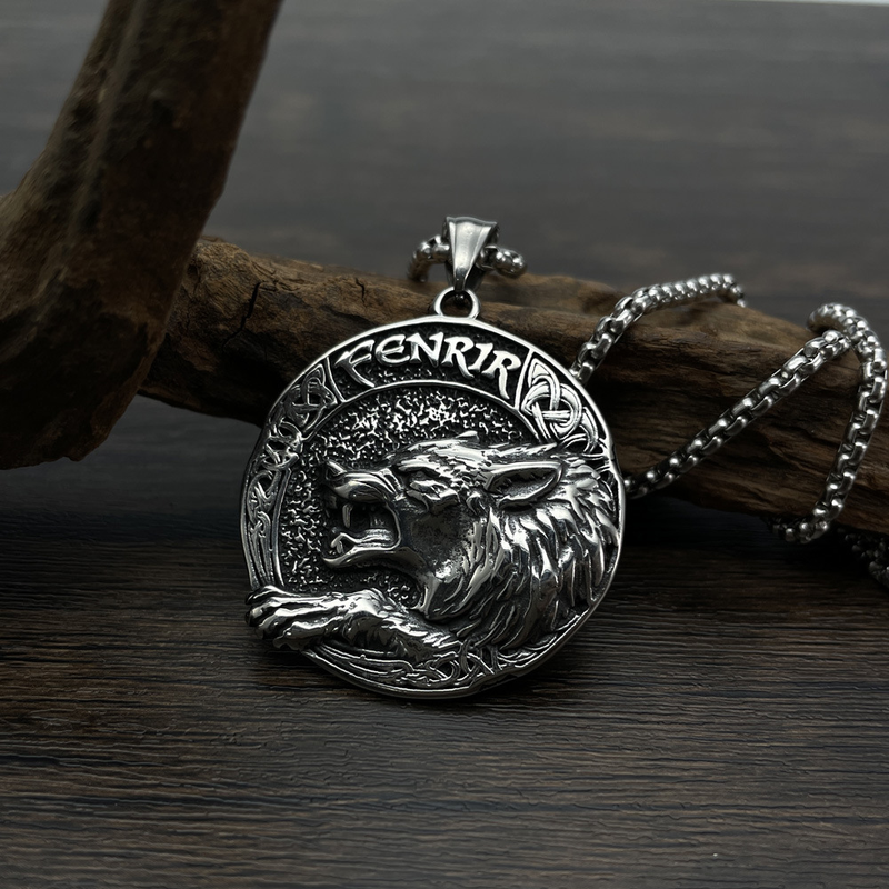 Asmeninis vikingų „Aoding Fenille Wolf“ pakabukas su titano plieno karoliais vyrams_voghion.com
