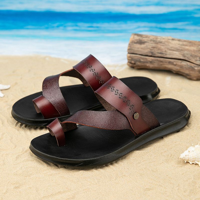 Leather New Summer Anti Slip Driving Casual Comfortable Large Men's Sandals_voghion.com