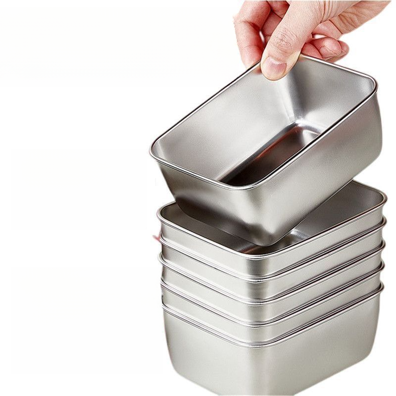 Stainless Steel Food Storage Container Small Square Kitchen Basin Luncheon Meat With Lid Freezing Divider Box Frozen_voghion.com
