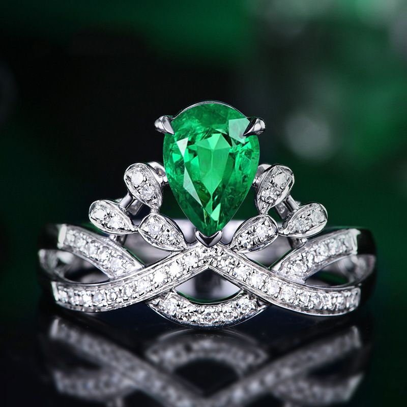 Anello di fidanzamento colorato con diamanti simulati a forma di corona a forma di pera, di lusso, Zhenrong_voghion.com
