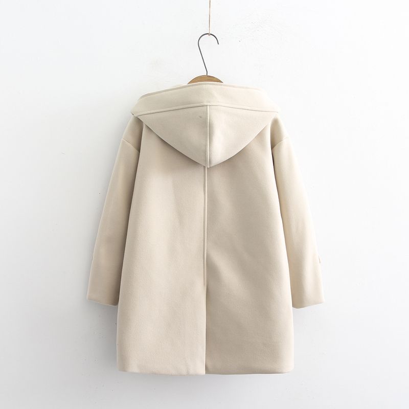 Cappotto di lana da donna di media lunghezza con cappotto di lana da studente con cappuccio_voghion.com
