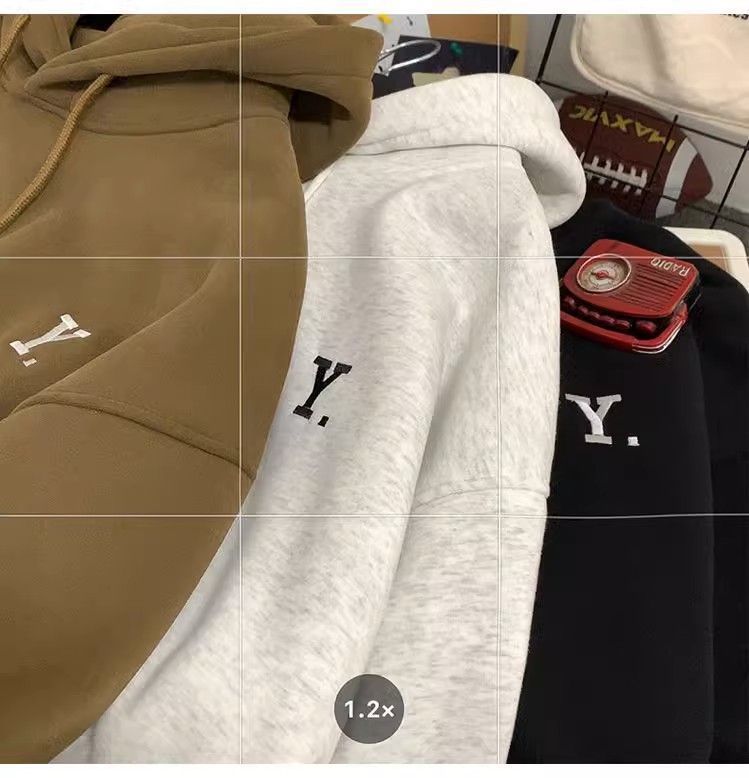 Felpa con cappuccio e stampa di lettere in velluto Silver Fox, versione coreana, stile coppia, giacca sportiva casual autunnale e invernale per uomo_voghion.com