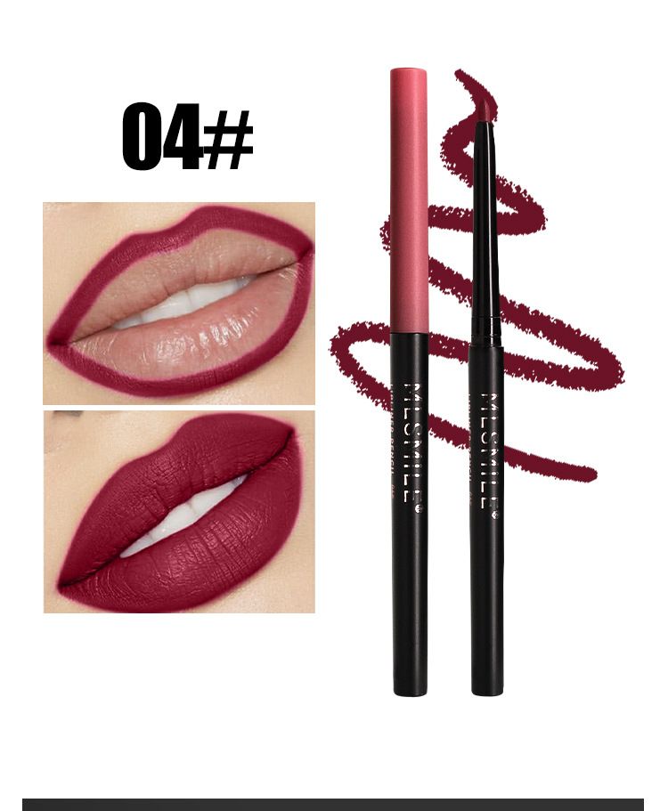 Automatic Rotating Set Waterproof Non-Stick Cup Long-Lasting Matte Lipstick Pen Outline Shape Lip Liner_voghion.com