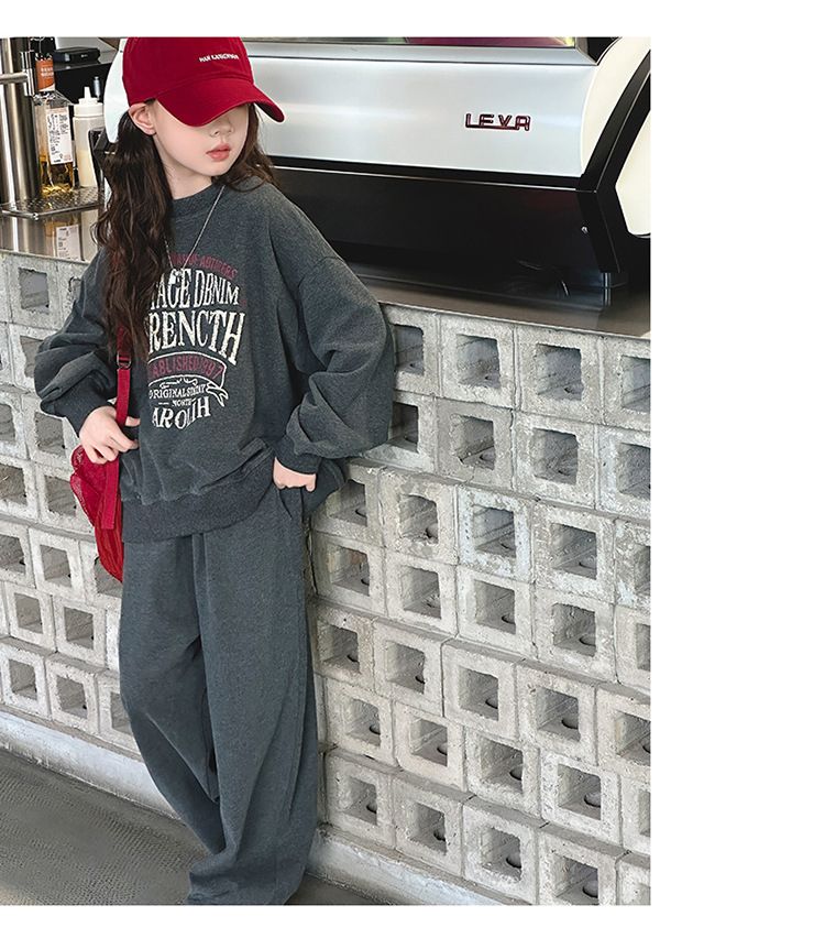 Sportliches Zweiteiler-Set für Mädchen, Frühling und Herbst 2025, neue Kinder-Herbstmode, cooler Pullover für Kinder mittleren Alters, Hose mit weitem Bein, grenzüberschreitend_voghion.com