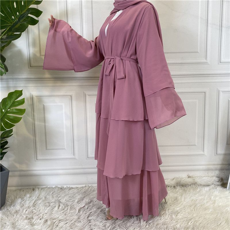 Women's Middle Eastern fashion classic Islamic Dubai new three-layer chiffon cardigan robe _voghion.com