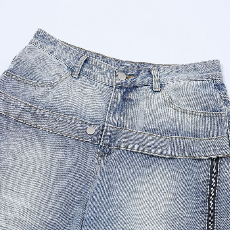 Herrenbekleidung Washed Old Denim Kurzarmjacke Weite Beinhose Anzug Herren Loose Summer Ins Denim Anzug_voghion.com