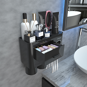 iHave Badezimmer-Zahnbürstenhalter – 2 Becher, Wandmontage, Zahnpastaspender, Kosmetikablage EU_voghion.com