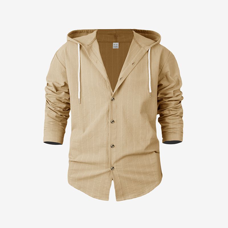 Camicia casual da uomo in lino con cappuccio e righe - Pullover a maniche lunghe con apertura frontale per spiaggia e streetwear (S-XXXL)_voghion.com