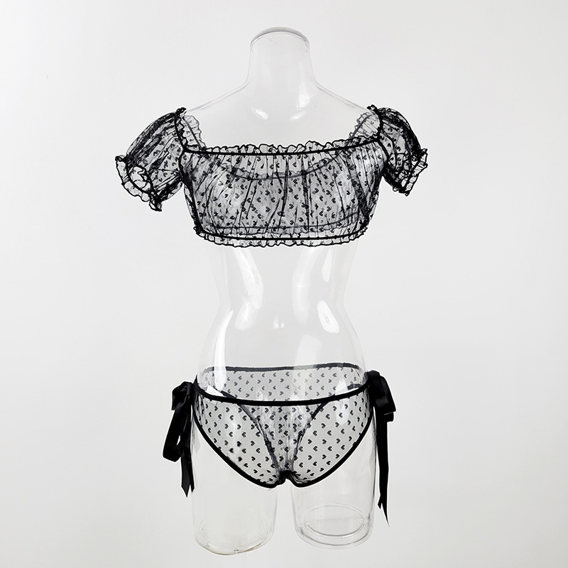 Women's Intimates Large Size One Shoulder Tube Top Sexy Lingerie Lace Pure Desire Bra Panties Two Piece Perspective Set_voghion.com