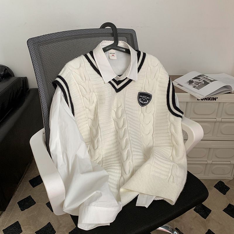 Men's Clothing sweater vest men's spring and autumn trend brand trendy college style sleeveless waistcoat knitted vest outer wear sweater jacket_voghion.com