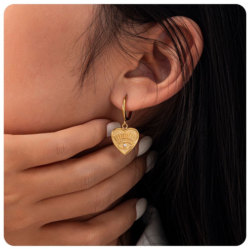 Orecchini pendenti in titanio con zircone e occhio del diavolo, a forma di cuore, in acciaio inossidabile, fai da te_voghion.com